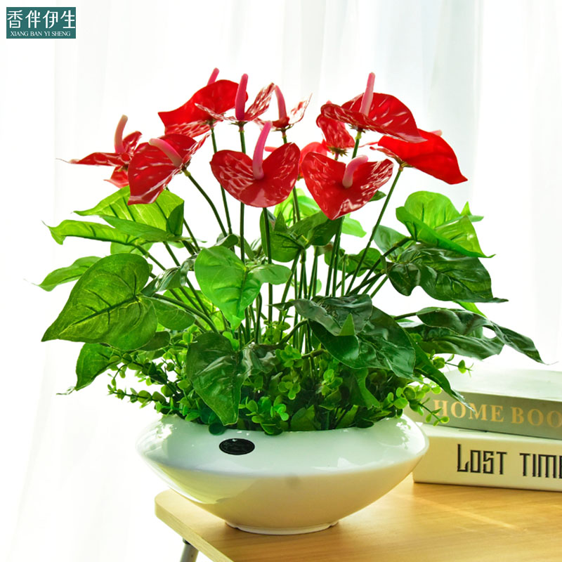 仿真植物红掌假花束客厅室内装饰盆栽摆设塑料绿植假花小盆景摆件