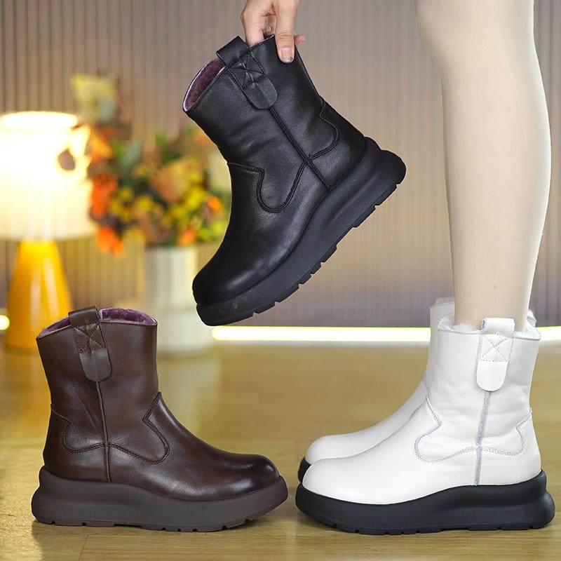 牛皮马丁靴女2025冬季新款真皮厚底羊毛女靴雪地靴加绒短靴棉靴,女鞋,时尚雪地靴,淘宝优惠券,粉丝福利购,淘宝优惠卷