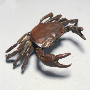 古玩杂项收藏日式手工实心铜螃蟹铜茶宠茶玩茶养横财就手创意摆件