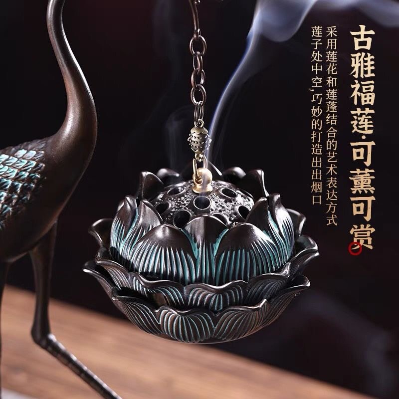 仿古悬挂吊炉倒流香炉家用室内创意檀香熏香炉挂式创意摆件仙鹤