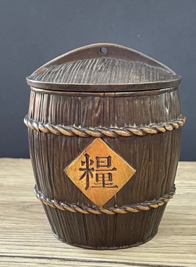 苏工鎏金铜粮仓米仓家用铜缸带盖手工品客厅五谷丰登乔迁收纳摆件