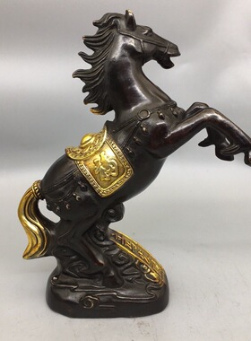 纯铜铜马摆件鎏金立马发财马到成功古玩招财家居桌面摆件飞黄腾达