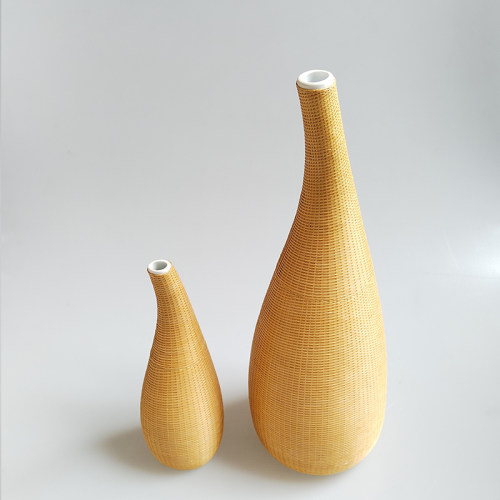 瓷胎竹编花瓶花器摆件花艺花道