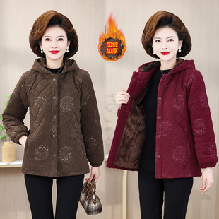 灯芯绒棉衣加绒加厚棉袄外套大码棉服条绒妈妈装秋冬装连帽棉服