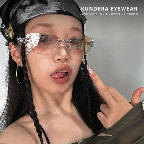 jennie同款无框墨镜女款高级感联名蝴蝶结水钻辣妹风Y2K太阳眼镜