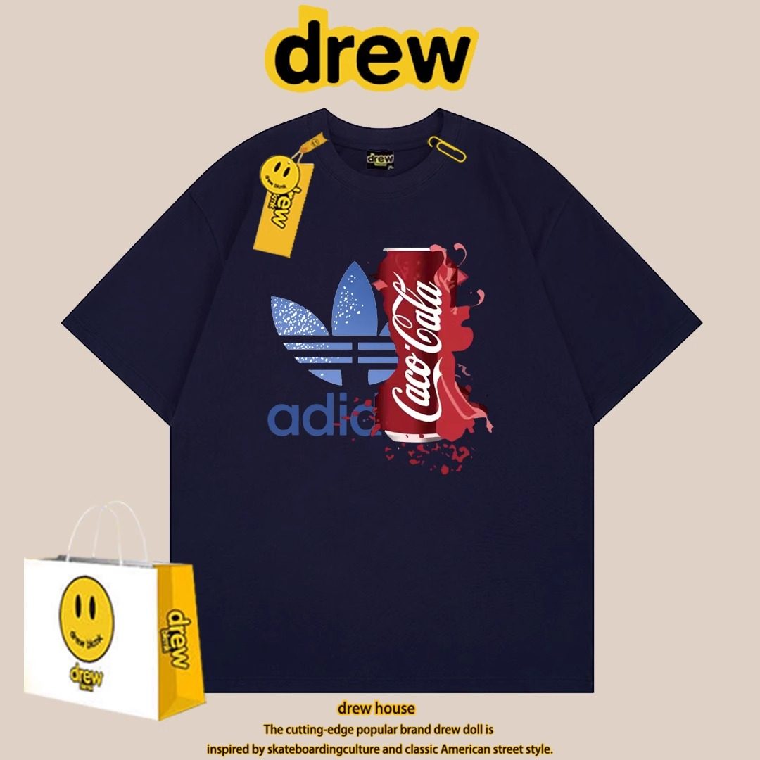 drew笑脸短袖T恤男宽松女ins潮牌夏季可乐联名休闲运动情侣装半袖
