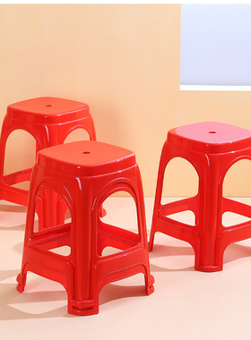 红色塑料凳子家用加厚熟料农村酒席红高凳特厚商用胶凳圆凳塑料椅