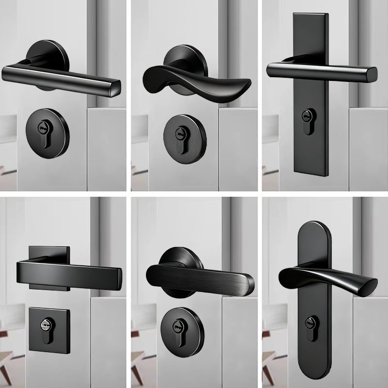 黑色卧室门锁家用通用型室内房间门锁实木门把手静音磁吸分体锁具