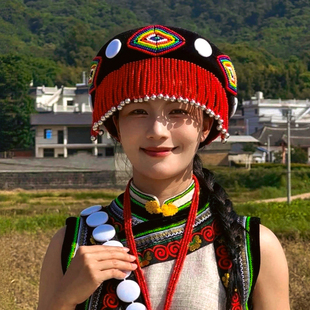 曹曹同款傈僳族服装配饰头饰 私人高端定制 傈僳族服装批发正品