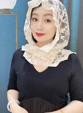 多用蕾丝帽夏季薄款防晒巾时尚春夏新款百搭刺绣围巾围脖网红爆款