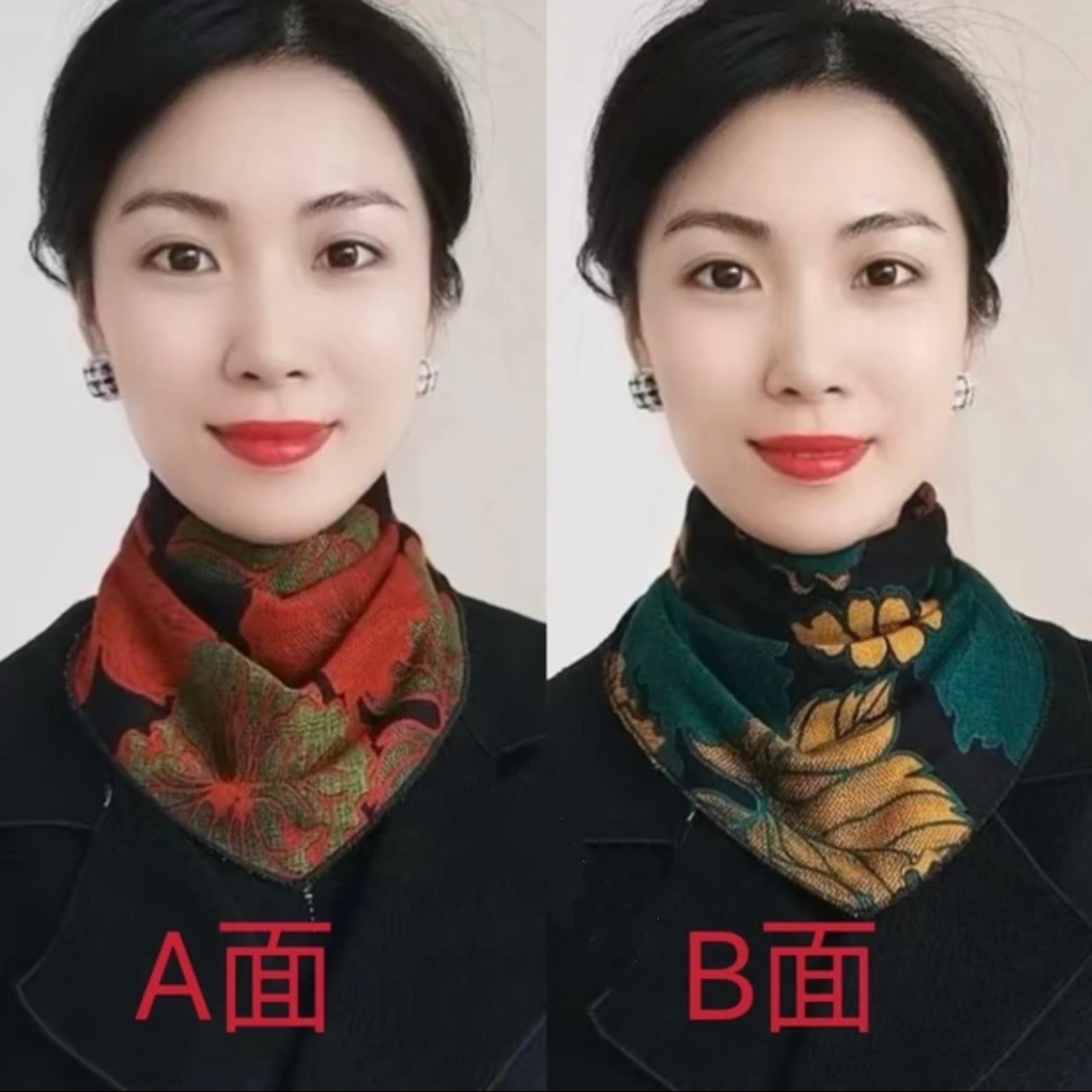 双色三角巾欧丝绣暗扣女士秋冬