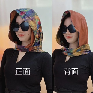 双面花萝丝巾帽时尚百搭丝巾围巾防晒遮阳包头巾春夏户外旅游拍照