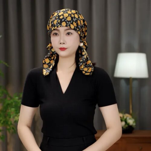 【蝶舞】休闲薄款繁花洋气飘带帽子女百搭碎花帽遮白发丝巾帽爆款