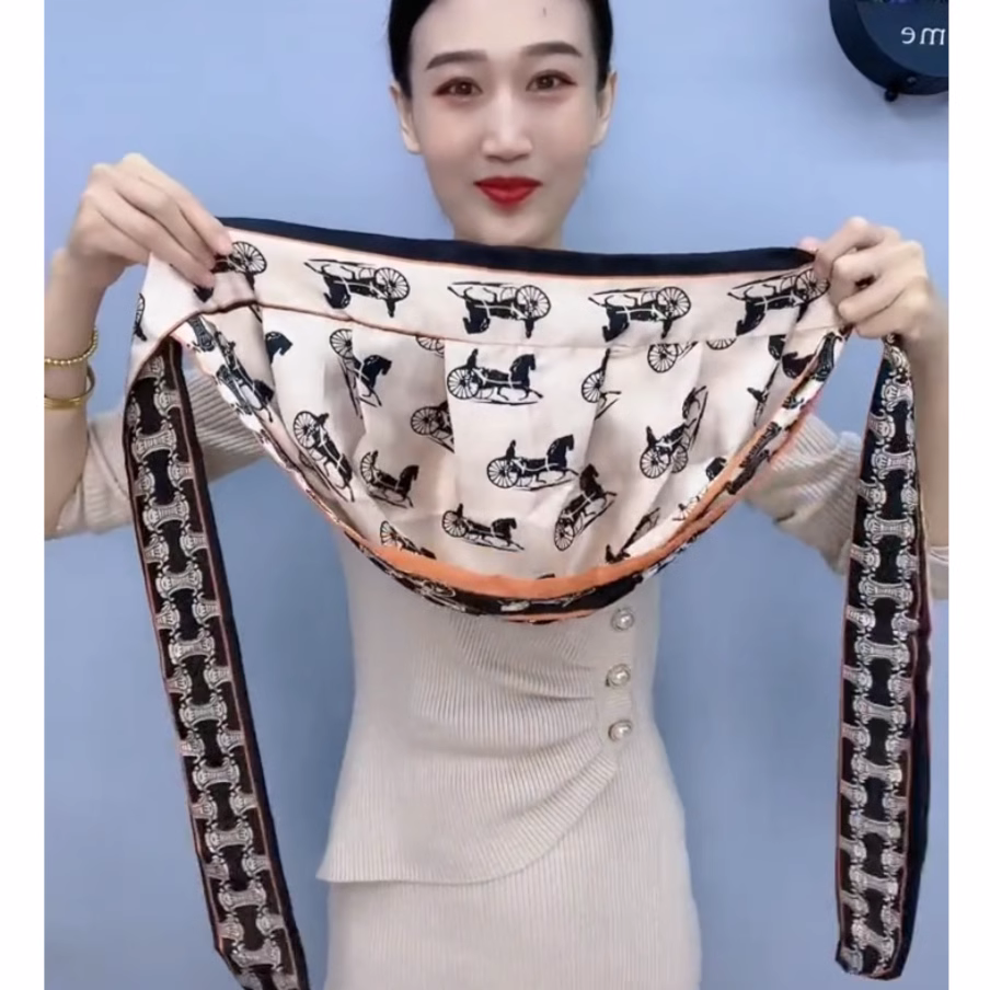 春夏新款双层双面缎面丝巾帽防晒头巾帽子飘带气质包头帽菲灵同款