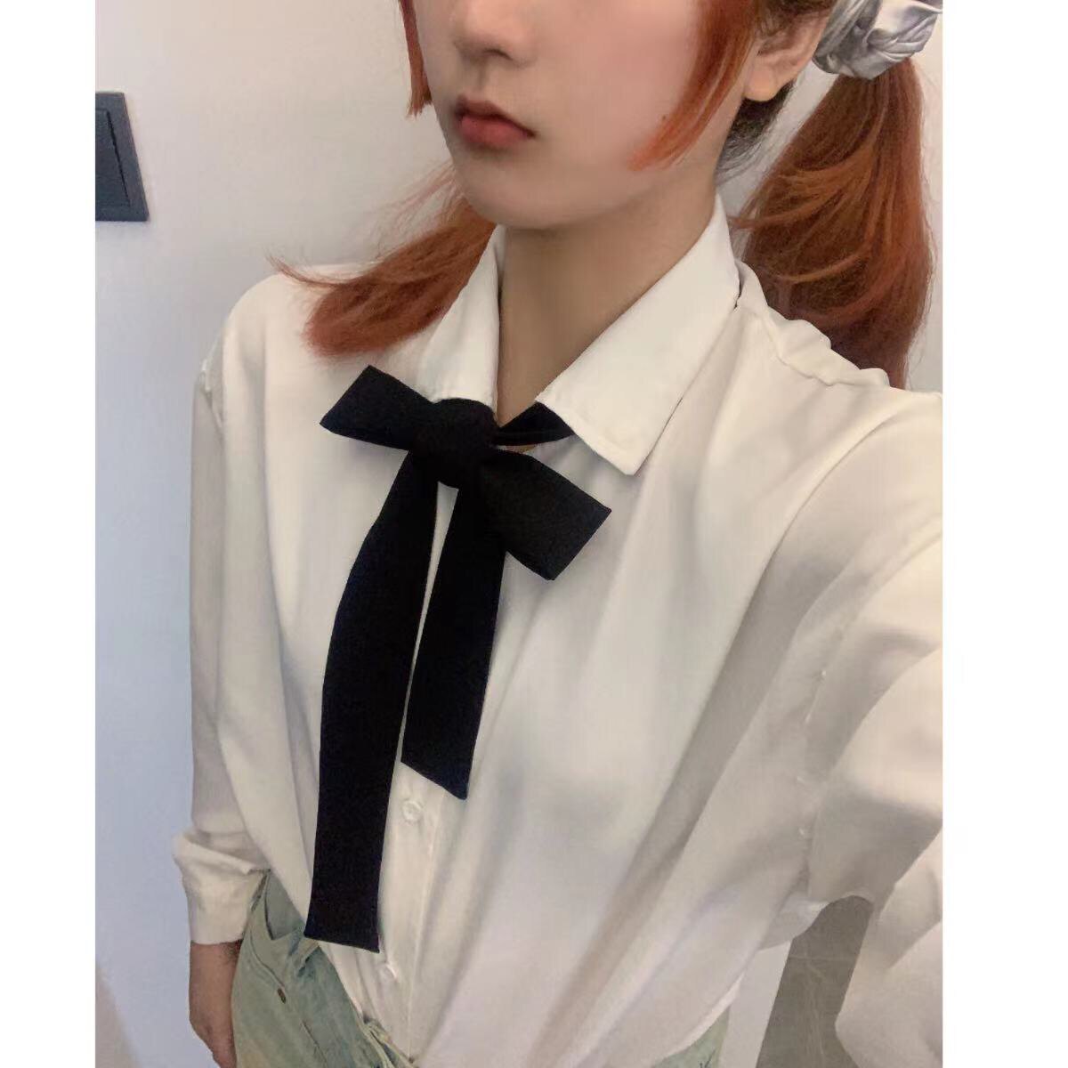 黑色雪纺蝴蝶结领结细长飘带搭配衬衫丝巾休闲领带女学院风可定制