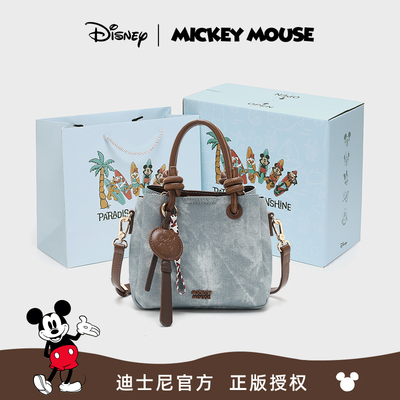 迪士尼2025园区夏季新款 丹宁牛仔蓝米奇单肩斜挎手拎包包