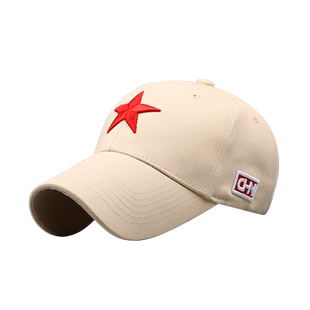 崔健同款帽子男春秋纯棉红五角星草绿色棒球帽韩版潮鸭舌帽带毛须