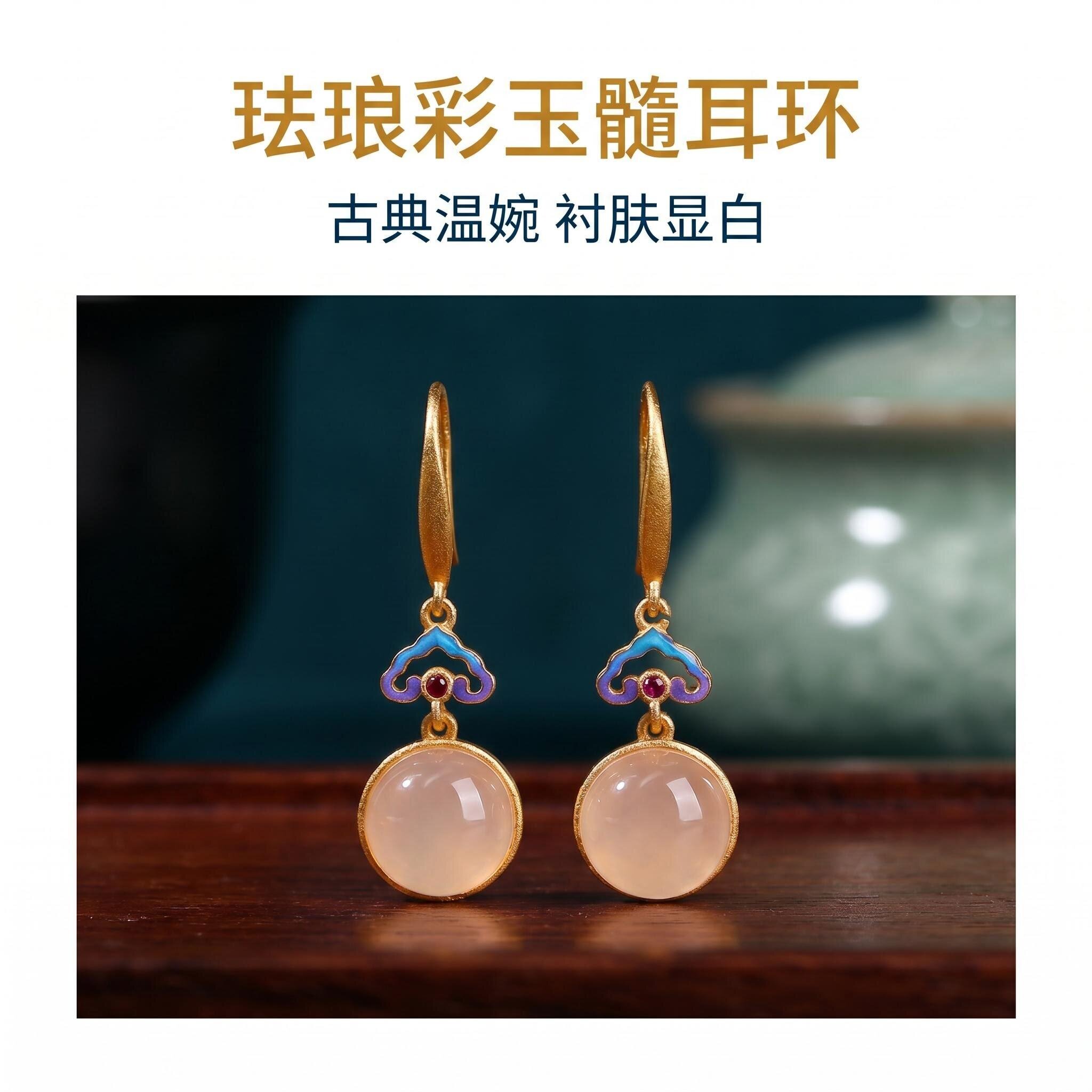 纯银耳针天然玉髓耳环女