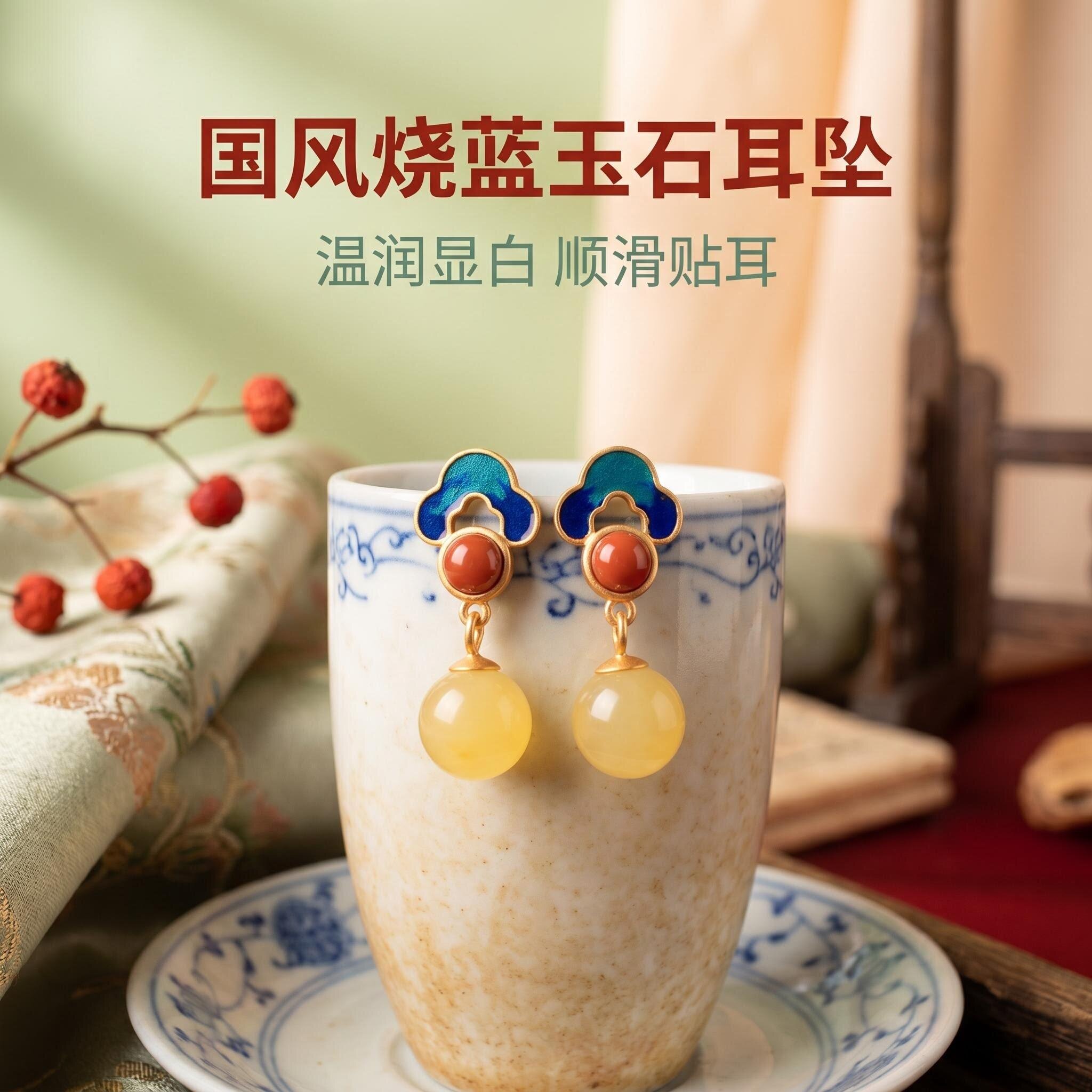 纯银925如意耳环百搭国风
