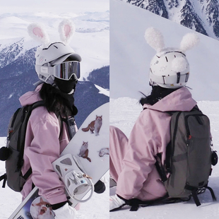 疯狂企鹅毛绒电动车滑雪头盔装 饰摩托车机车蝴蝶结兔子猫咪耳朵女