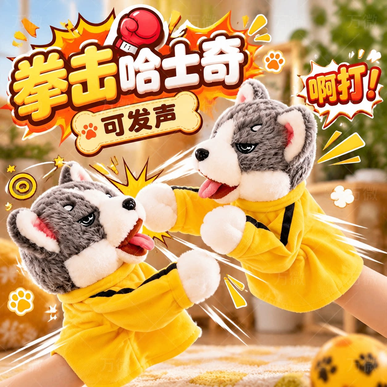 可爱哈士奇拳击发声毛绒手偶