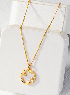 时尚天然白贝纹理项链简约黄铜镀18K金气质小众法式吊坠