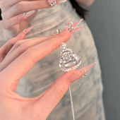 天然水沫玉石佛公吊坠纯银镶嵌精品弥勒佛新中式 单独玉佛女士项链