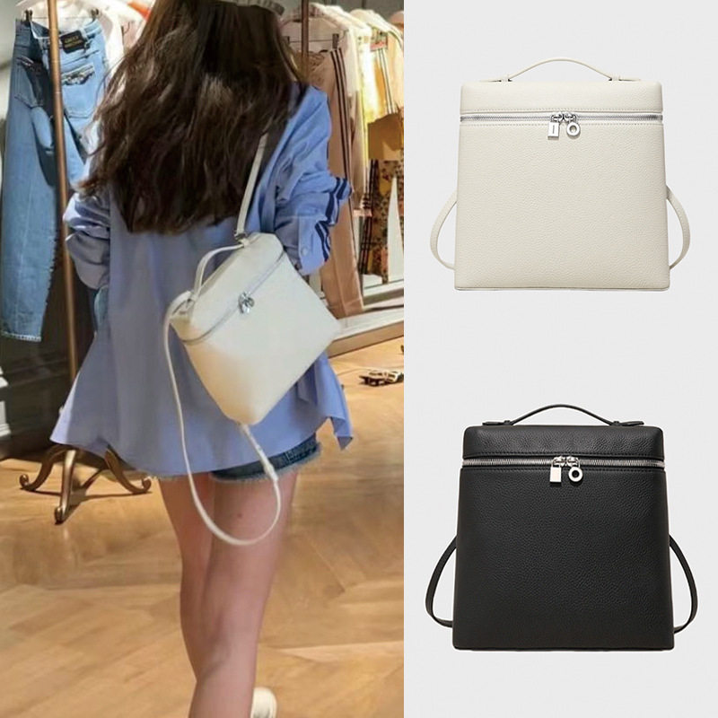 头层牛皮小众时尚休闲女士背包 简约高级感真皮大容量lp双肩包