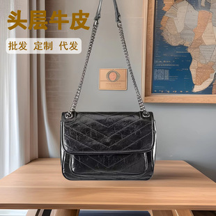 流浪包头层牛皮链条包杨树林niki邮差包真皮女包高级感单肩斜挎包