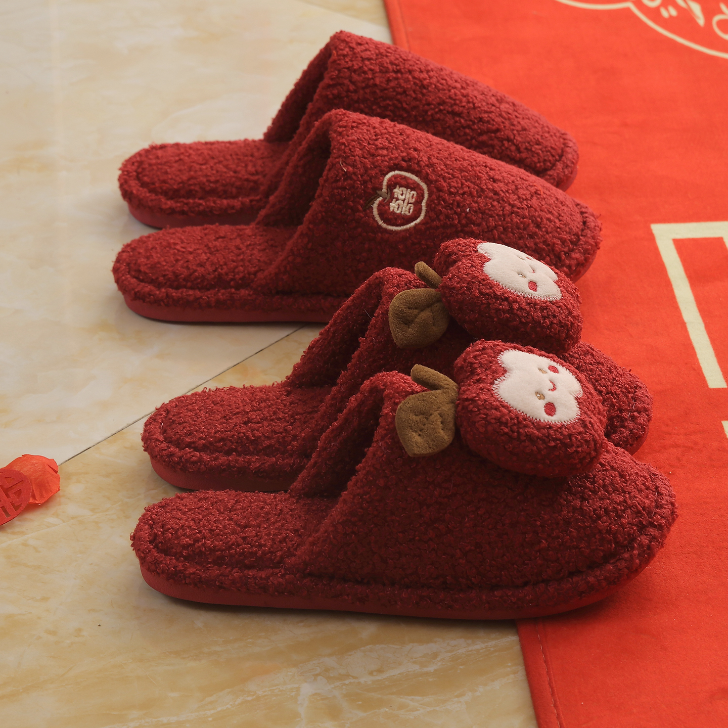 拖鞋结婚一对2025新婚礼情侣喜庆酒红色新娘陪嫁轻奢高级感棉拖鞋