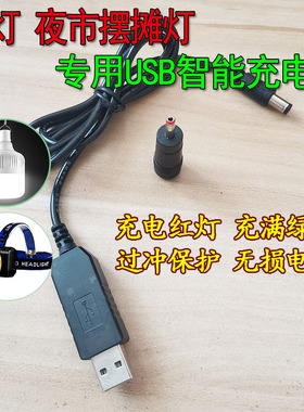 5V转4.2V强光手电筒头灯圆孔头车充车载USB充电器充电线充满变灯