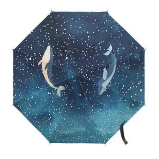 无黑胶雨伞创意防紫外线太阳伞遮阳伞鲸鱼印花轻便携折叠晴雨伞女