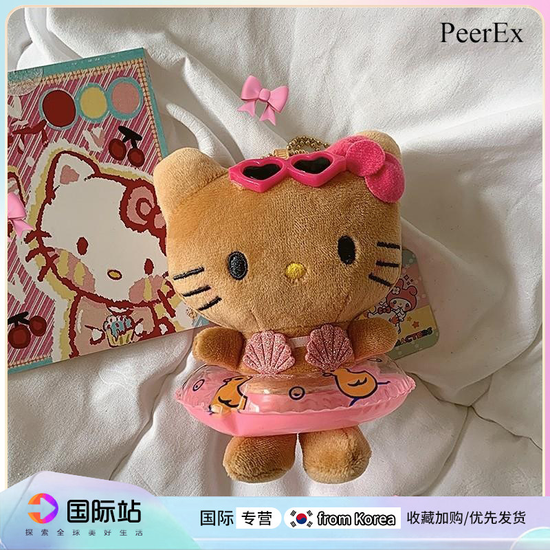 日本PeerEx夏威夷黑皮游泳圈kitty猫帕恰狗毛绒公仔玩偶包包挂件