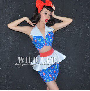 特价WILD CAT孤品  复古性感PIN UP夜光图案挂脖精美装饰连衣裙