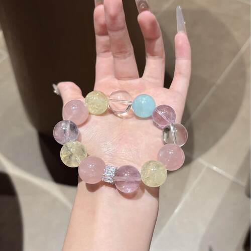 天然 海蓝宝 黄水晶 紫水晶 粉水晶 白阿塞 多巴胺多宝手串