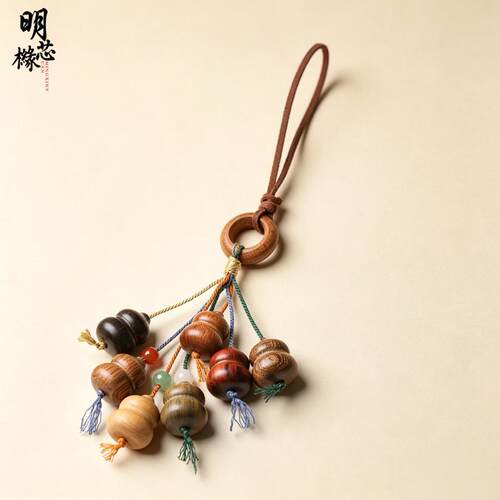 檀木多宝葫芦挂件文玩手把件木质福禄钥匙扣手机链车挂工艺品