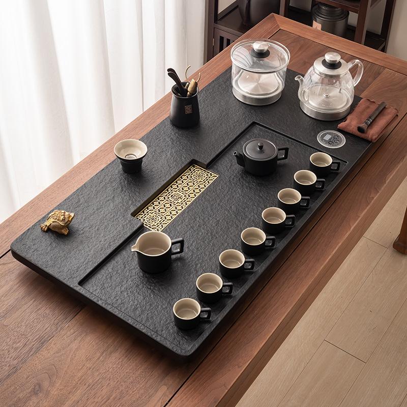 天然乌金石茶盘套装新款全自动上水茶台烧水壶一体电磁炉家用茶海