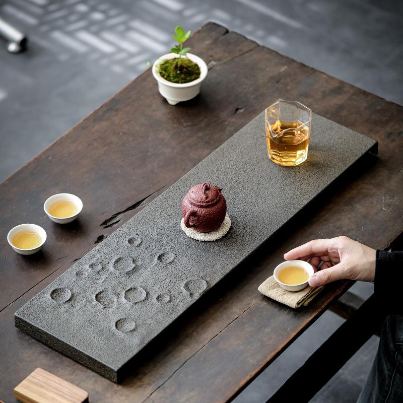 玄武岩天然石材茶盘整块干泡盘手工石头托盘长方形创意茶道配件