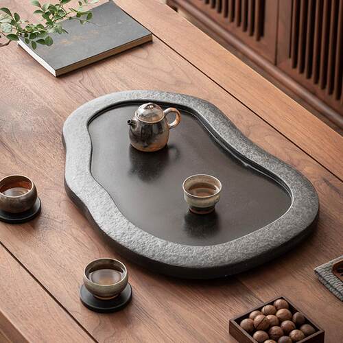 整块天然乌金石原石茶盘家用办公轻奢简约创意排水石茶台茶托茶海