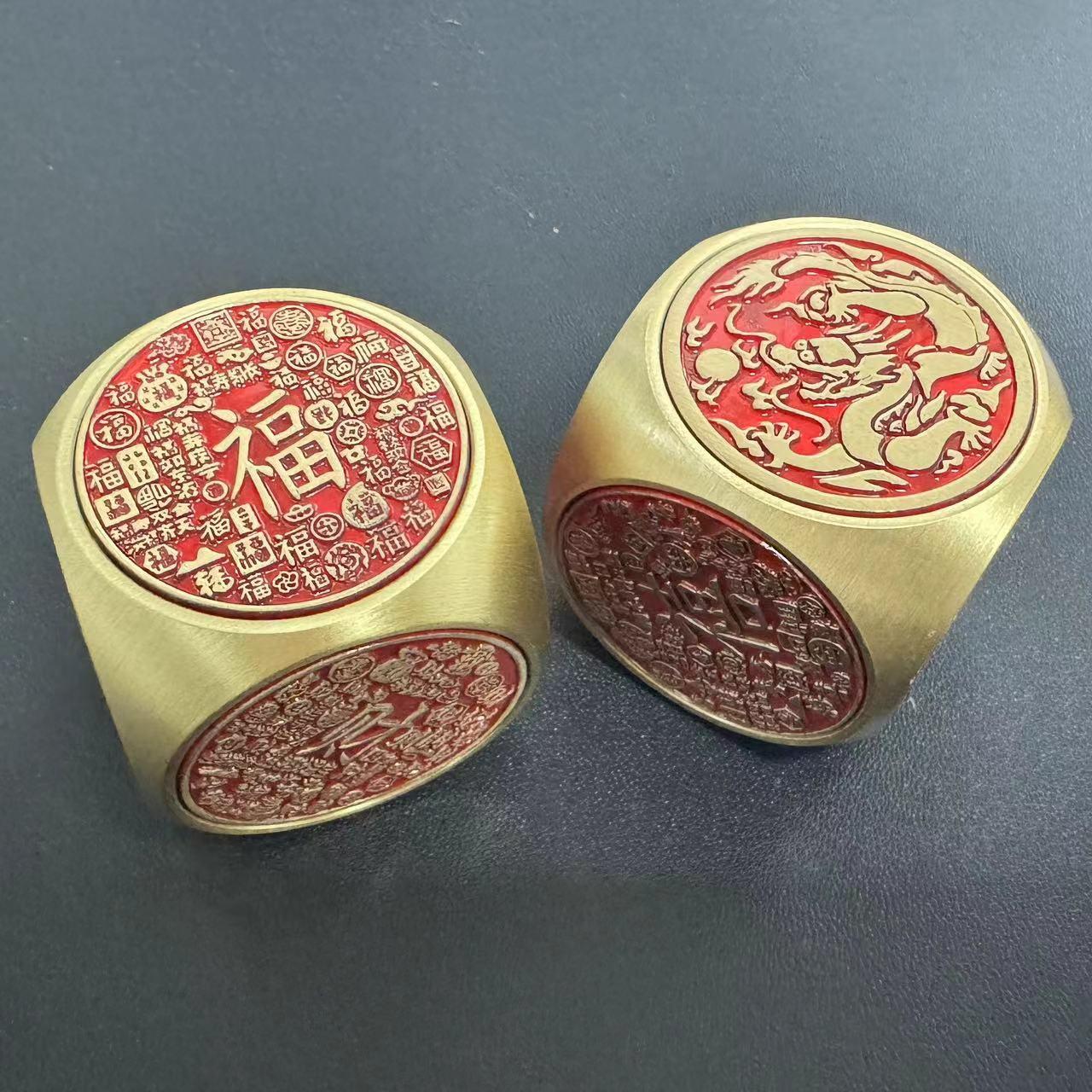 森舍可旋转黄铜六面转转手把件手摇转钱手把件物件古玩风水