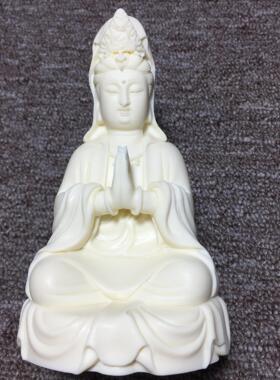 象牙果雕刻坐禅合手观音菩萨神像13*3*7cm家居客厅桌面工艺品摆件