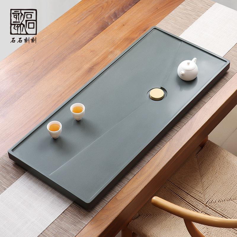 天然天罗绿玉石茶盘整块石材简约家用干湿泡茶台现代轻奢