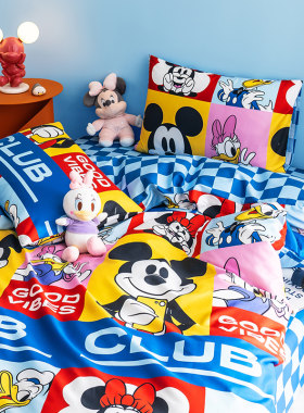 Disney/迪士尼儿童床上用品四件套纯棉波普米奇 卡通床单被罩
