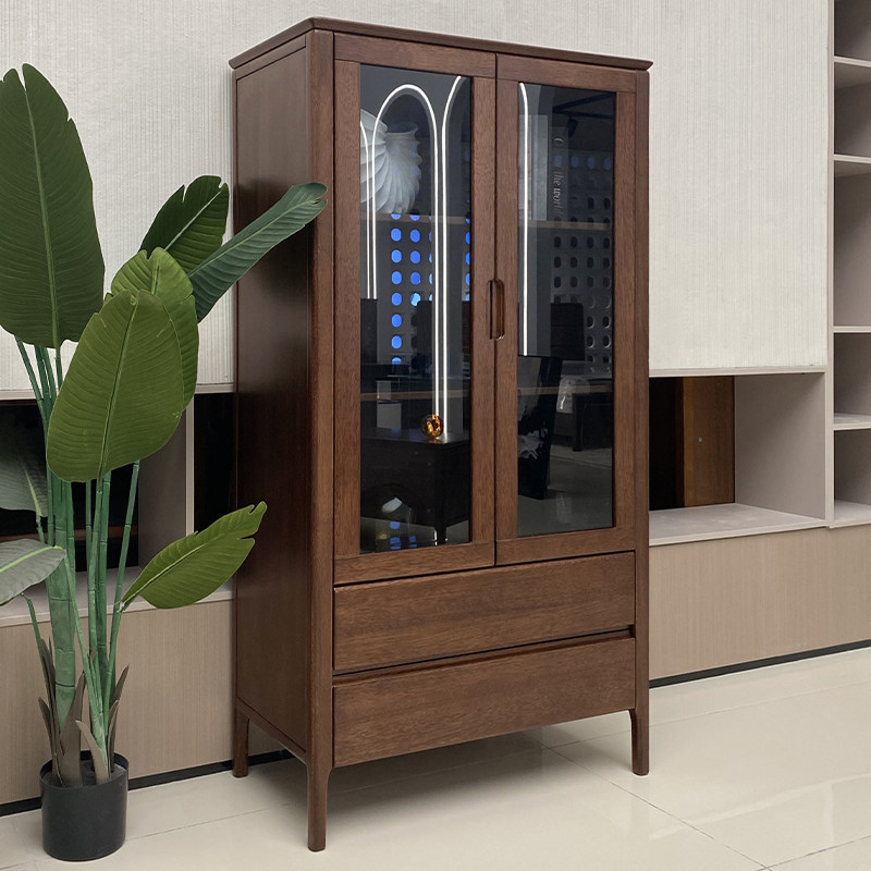 简约现代胡桃木高柜全实木电视柜边柜酒柜客厅家用小户型储物立柜