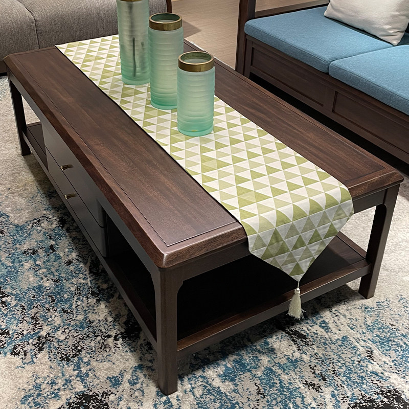 全实木茶几现代简约客厅胡桃木长方形带抽茶桌小户型家用茶台