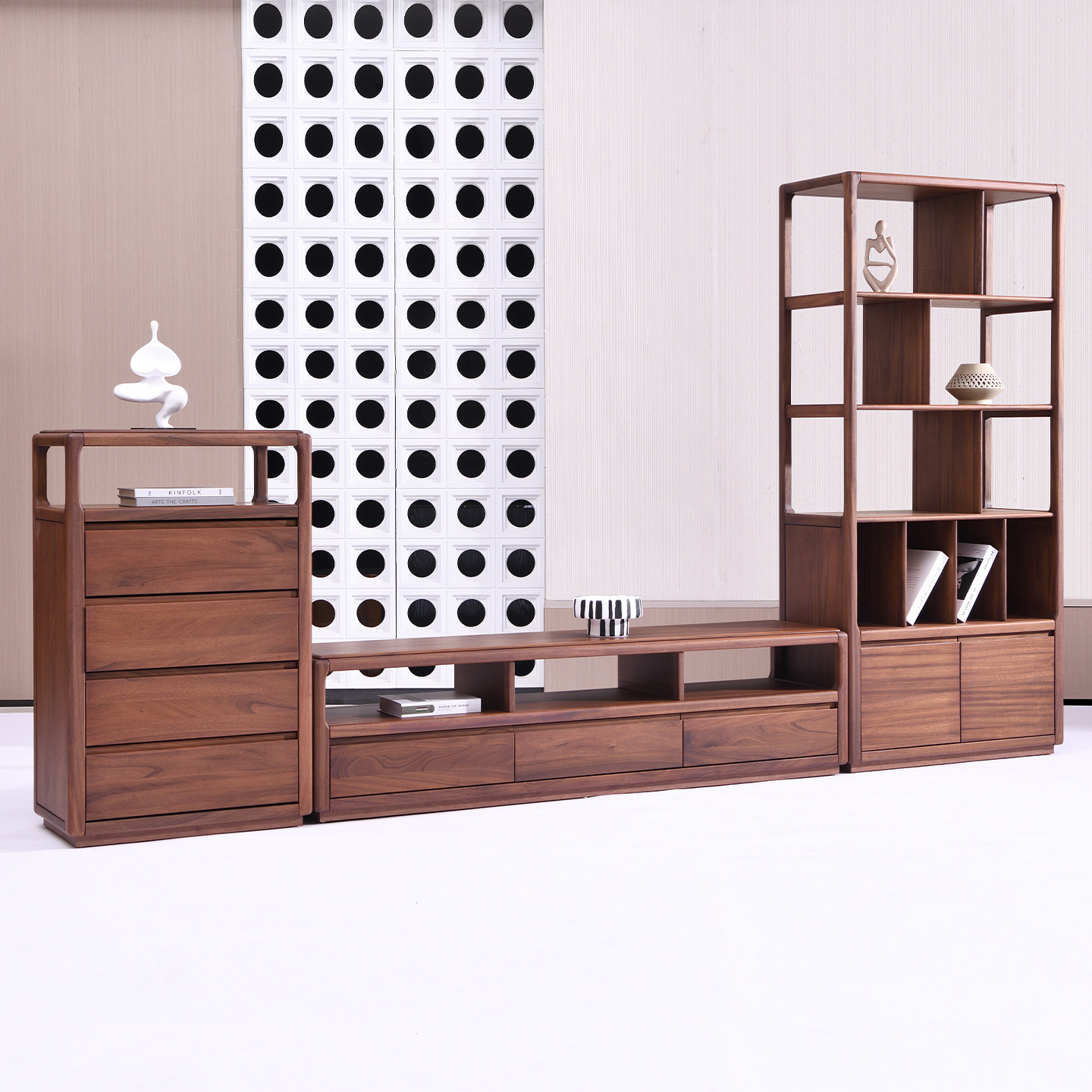 全实木电视机柜客厅家用现代简约落地边柜高矮组合收纳储物柜一体