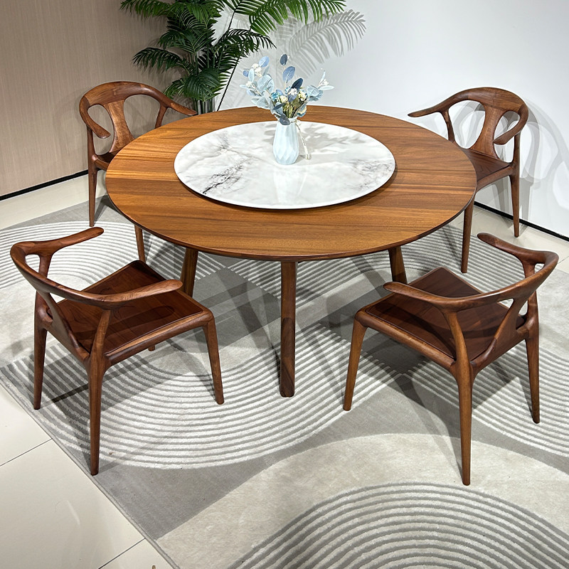 现代简约全实木圆形餐桌家用1米3圆桌带转盘1.5米吃饭桌子饭桌