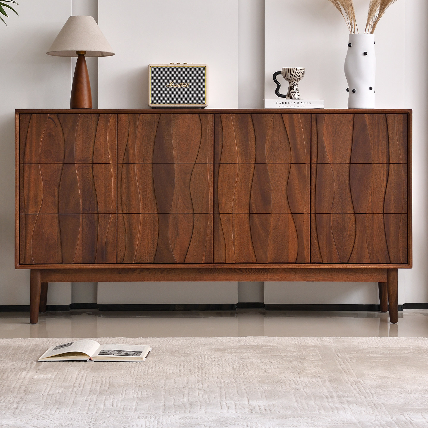 全实木餐边柜靠墙一体中古风核桃木客厅家用储物玄关隔断收纳柜