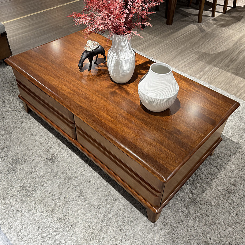 胡桃木茶几全实木客厅家用中式简约现代储物茶桌带抽屉小户型茶台