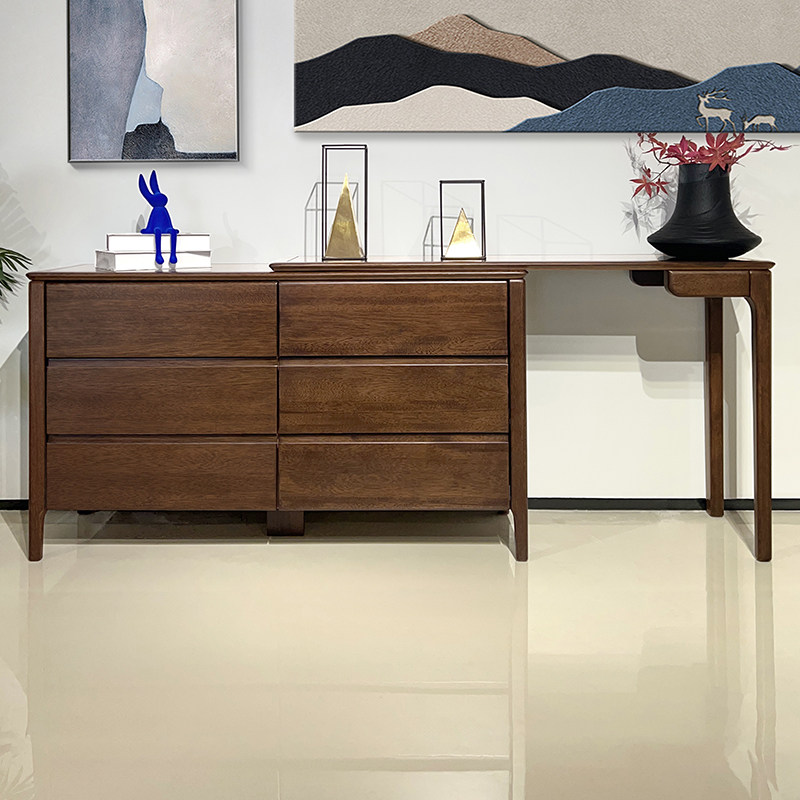 全实木斗柜梳妆台一体小户型卧室现代简约胡桃木床尾化妆桌书桌